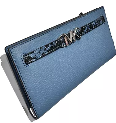 Michael Kors Reed Large Snap Flat Wallet Leather Blue Denim • $55.55