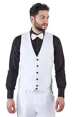 Tuxedo White Dress Suit Vest 5 Button V Neck Adjustable Back Strap Formal AZAR • $21.95