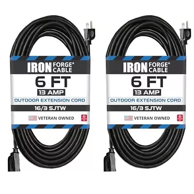 2 Pack Of 6 Ft Outdoor Extension Cords - 16/3 Heavy Duty Black Extension Cord • $20.99