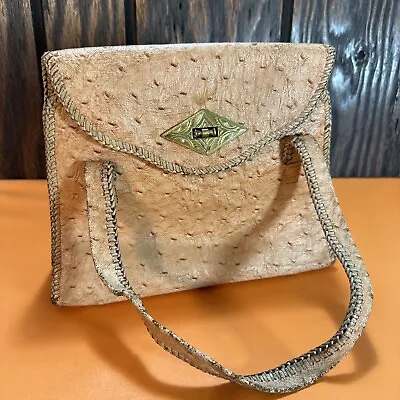 Vintage Ostrich Leather Style Purse Handbag Womens Ladies Woven 70s 80s 90s Tan • $10