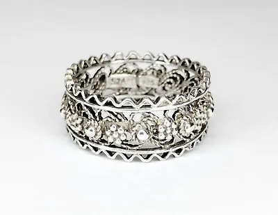 Unique Vtg ISREAL 925 Solid Sterling Silver Floral Lace Filigree Wide Ring • $34.99