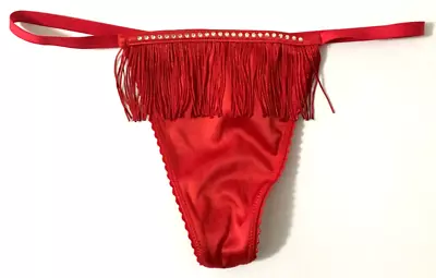 Victoria's Secret Very Sexy Red Rhinestone V-String Thong Panties Fringe Front • $39.99