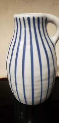 IKEA Ceramic Bud Vase Handled Jug White And Navy Blue Stripes • $13