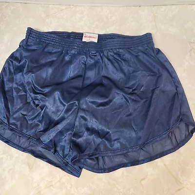 VTG Cobblestones Navy Nylon Running Shorts Deadstock Lined Silky Sheer USA Large • $24.99