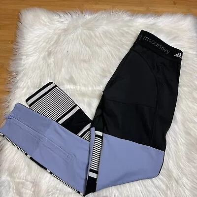 Adidas Stella McCartney Leggings Womens XS Studio Clima Stripe Black White Blue • $34