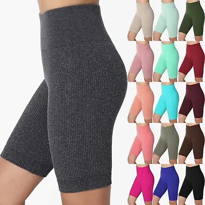 TheMogan Compression Ribbed Seamless High Waist Biker Shorts Short Leggings • $13.99