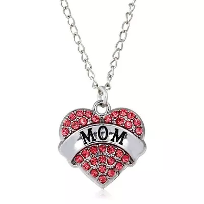 Mom Necklace Pink Crystal Heart Pendant Chain Necklace Gift Bag UK • £4.49