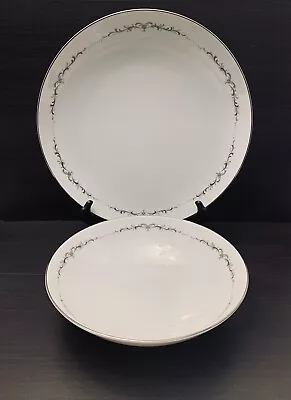 Mikasa Carlsberg Serving Bowl And Chop Plate White W/ Black Grey Scroll Set • $23.64