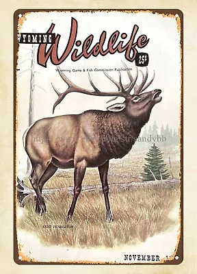 Home Decor Artwork 1965 Wyoming Wildlife Magazine Cover Elk Metal Tin Sign • $17.98