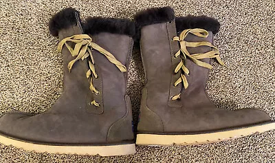 Vtg UGG Pacific Winter Lace Up Boots  Brown Leather Sheepskin Sherpa Lined 10 • $59.99