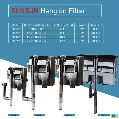 $6.90 • Buy Sunsun 300L/H 400L/H 500L/H 600L/H Aquarium Fish Tank Hang On Filter