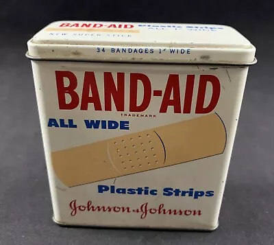 Vintage Johnson & Johnson Band-Aid All Wide Plastic Strips Metal Case • $12.95