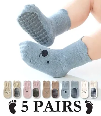 5 Pairs Of Baby Toddlers Boys Girls Gripper Socks Liners Cotton Non Slip 0-5yr • £6.99