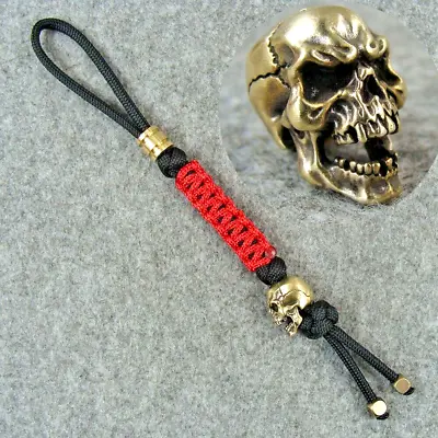 Handmade Paracord Knife Lanyard With Brass Skull Bead / Keychains Pendant • $15.99