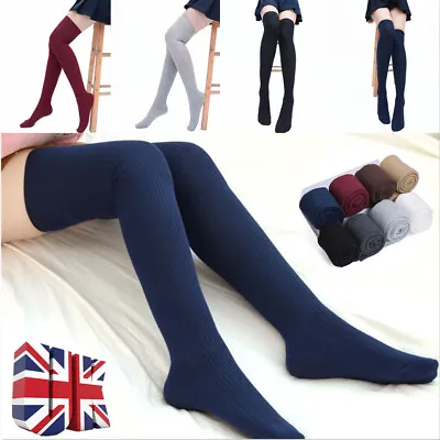 Women Thigh High Socks Long Cotton Warm Thick Long Boot Stockings Leg Warmers UK • £5.79