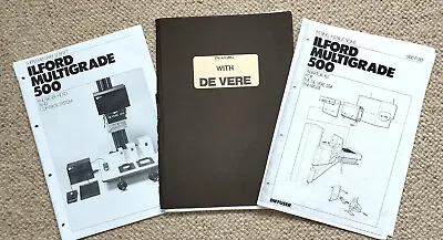 De Vere Enlarger AND Ilford Multigrade 500 Set Up Folder Info - RARE • £30