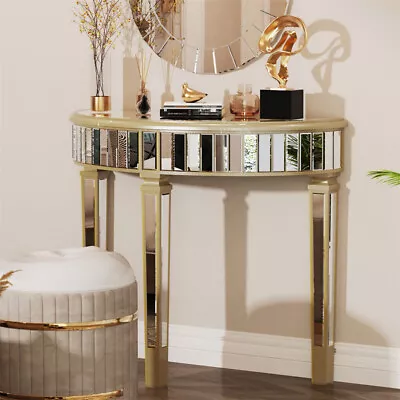 Half Moon Mirrored Console Table Dressing Desk Sofa Hallway Glass Accent Display • £169.97