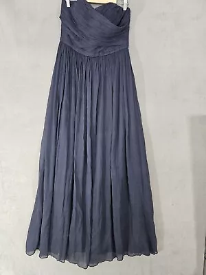 J. Crew Taryn Navy Blue 100% Silk Crepe Bridesmaid Formal Dress Back Zip 6P • $45