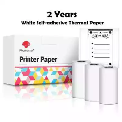 Self-Adhesive White Sticker 2-Year Thermal Paper 53mm For Phomemo T02 Printer • $10.99