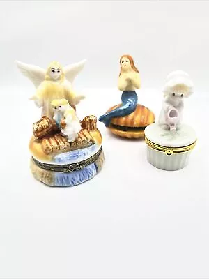 Lot Of 3 Piece Trinket Boxes Enesco 2000 Guardian Angel Mermaid On Shell Figur • $29.99