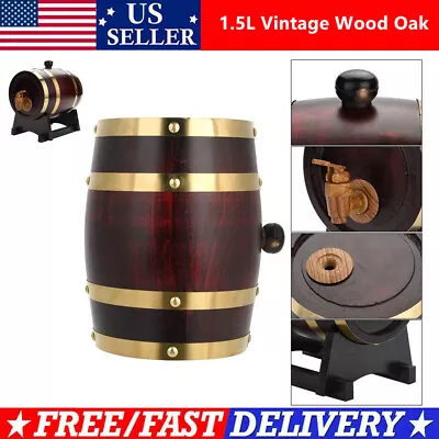 1.5L Oak Barrel Wooden Barrel Storage Easy To Dispense Wooden Tap Wine Barrel • $34.99