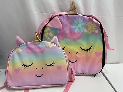 NEW Unicorn Pink Large & Medium Twin Backpack Carry Bag Set RRP$45 • $19.99