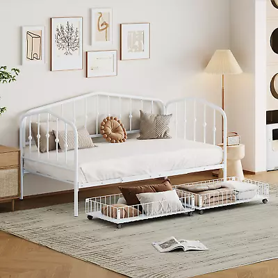Twin Size Stylish Metal Daybed With 2 Drawers White • $251.21