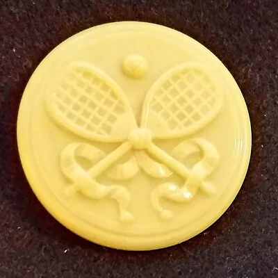 AWESOME LARGE VINTAGE 1-PC 30's CELLULOID  BUTTON W/TENNIS RACKETS 1-5/8   • $45