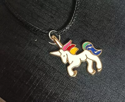 Unicorn Pendant Necklace Gift Charm Rainbow Magic Jewellery Choker Cord Uk • £4.50