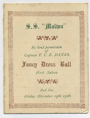 P & O Liner S.S. Malwa Fancy Dress Ball 1926 Captain's Invitation Card C6 • £5.95