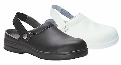 Safety Clogs Mens Womens Black Or White Slip On Shoes Steel Toecap Clogs FW82 • £32.99