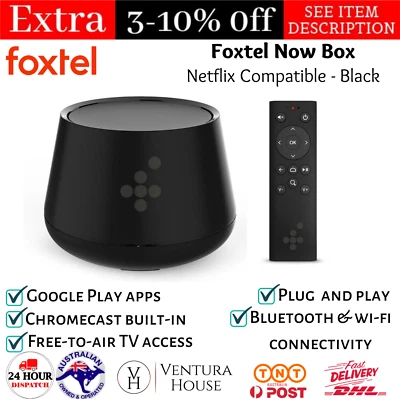 $50.38 • Buy FOXTEL NOW BOX Built-in Chromecast Free-To-Air TV Tuner Android Apps USB HDMI BK