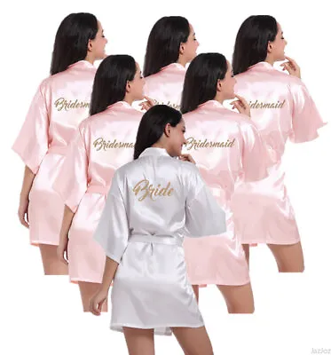 UK Personalized Wedding Robe Bridesmaid Bride Mother Dressing Gown Satin Silk • £8.49