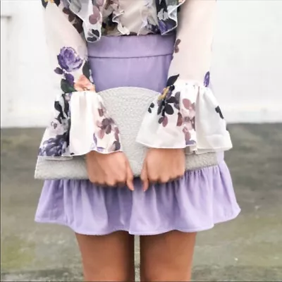 J.CREW Lavender Purple Velvet Flare Mini Skirt XXS • $15