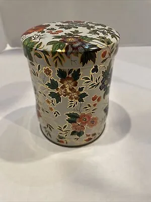Vintage 5” Daher Long Island Floral Gold Tone Lidded Tin Made In England Biscuit • $8.99