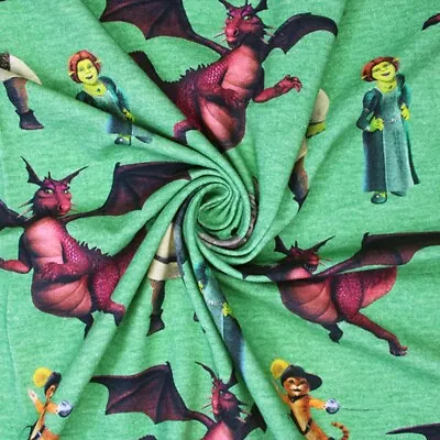 £10.50 • Buy Cotton Jersey Fabric Dreamworks Shrek Movie Dragon Donkey Fiona Puss In Boots