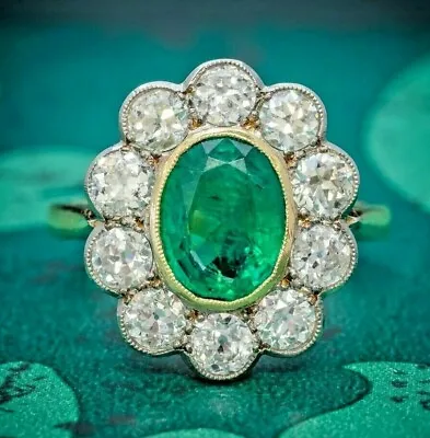 7ct Syn Columbian Emerald Cocktail Ring 925 Fine Silver Handmade Auction Jewelry • $391.30