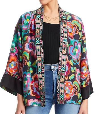 BNWT Johnny Was Calanthe Silk Embroidered Trim Boho  Kimono Jacket Multi M $445 • $356