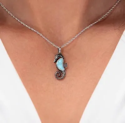 Marahlago Nature Collection Sterling Silver Larimar Seahorse Necklace NWT • $120.99