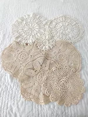 Crocheted Vintage Beige And White Handmade Doilies • $14.99