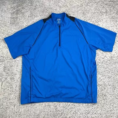 Adidas Golf Windshirt Mens XXL ClimaProof Short Sleeve Blue 1/2 Zip Pockets Rain • $28.89