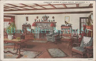 Maplecrest NY - INTERIOR LOUNGE AT SUGAR MAPLES HOTEL - C1920s Postcard Windham • $10