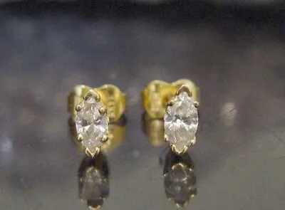 14k Yellow Gold .60 Carat Marquise Diamond Prong Set Solitaire Earrings SI1 H • $599.95