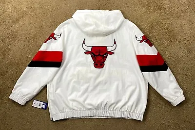 Bulls Jacket Chicago Bulls Starter Hooded Half Zip Pullover Spring WHITE S - 2X • $129.99