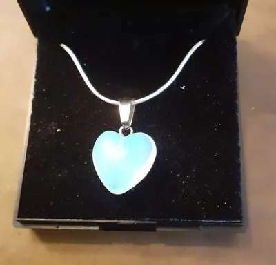 £4 • Buy Necklace With Heart Pendant - Opalite/Moonstone Crystal  With 22  Silver Chain