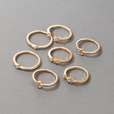 Fashion Trend Metal Retro Gold 7 Piece Set Blue Zircon Joint Ring Jewelry Gift - • $2.19