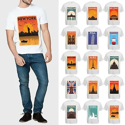 £5.99 • Buy Mens City Country Graphic Printed Crew Neck T-shirt Casual Summer Retro Tee Top