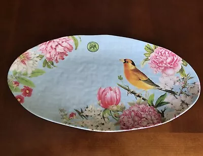 Michel Design Works “Garden Melody” Oval Melamine Platter 19 X 10” Floral W Bird • $26.95