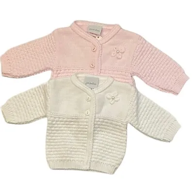 Dandelion Baby Girls Knitted Cardigan Matinee Jacket White Pink 0-3 3-6 Months • £9.99