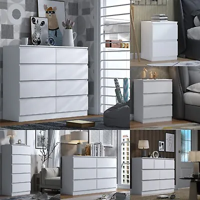 Matt White Chest Of Drawers Dresser Deep Drawer Bedside Bedroom Furniture • £144.99